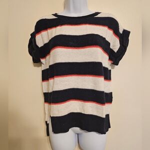 Merona White Blue Striped Short Sleeve Sweater, Small